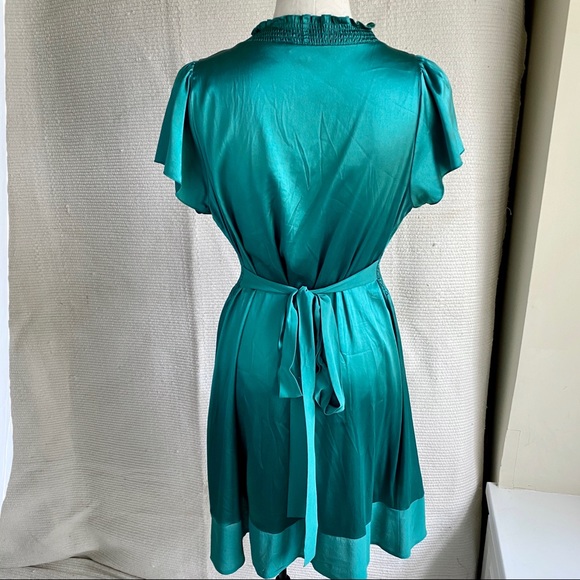 BCBGMaxAzria M Silk Sexy Boho Babydoll Dress Green - Picture 3 of 8